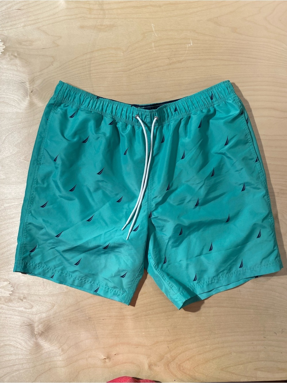 Nautica Teal Swim Trunks with Navy Sail Motif XL (SA)